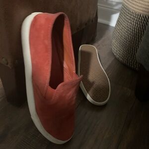 Tory Burch pre-loved rust colored suede loafers, size 8.5